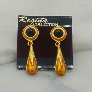 NWT Vintage Collection Enamel and Gold, Coral And Black Drop Earrings